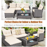 Tangkula 4 Pieces Rattan Conversation Set, Patiojoy Outdoor Furniture Set with Cushions