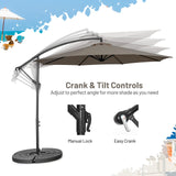 Tangkula 10 FT Patio Offset Umbrella with 8 Ribs, Outdoor Cantilever Umbrella with Cross Base and Crank