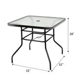 Outdoor Dining Table with 2 inches Umbrella Hole, 32 inches Tempered Glass Top Square Patio Table