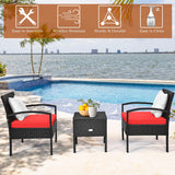 3 Pieces Patio Wicker Conversation Set, Outdoor Rattan Furniture with Washable Thick Cushion & Coffee Table