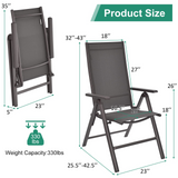 Tangkula Patio Dining Chairs, No Assembly Needs, Portable Folding Patio Chairs with 7-Position Adjustable Backrest and Aluminium Frame