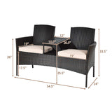 Outdoor Rattan Loveseat, Patio Conversation Set with Cushions & Table