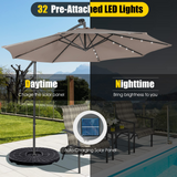 Tangkula 10 ft Cantilever Umbrella w/32 Solar-Powered LED Lights, Functional Tilting System & Hand-Crank Mechanism