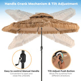 Tangkula 10 ft Thatched Patio Umbrella, 2 Tier Hawaiian Style Grass Beach Umbrella with 32 Led Lights