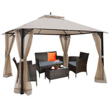 Tangkula 12 X 10FT Patio Gazebo, Air-Ventilated Canopy Party Tent w/Dual-Tiered Top for Backyard Garden Lawn