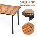 Tangkula Patio Acacia Dining Table, Outdoor Rectangle Dining Table with Acacia Wood Desktop