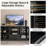 Tangkula Farmhouse TV Stand for TV up to 70 Inch, Tall Media Console Table with 2 Glass Doors
