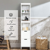 Tangkula Tall Bathroom Storage Cabinet, Multifunctional Bathroom Floor Cabinet with 3 Tier Shelves and 2 Drawers