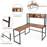 Tangkula Reversible L-Shaped Desk with Hutch, Space Saving Corner Computer Desk with Storage Bookshelf