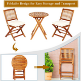 Tangkula 3 PCS Patio Folding Bistro Set, Outdoor Acacia Wood Chair and Table Set