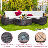 Tangkula 6 Piece Wicker Patio Furniture Set, Outdoor All Weather PE Rattan Conversation Set