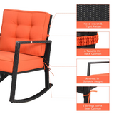Tangkula Wicker Rocking Chair, Outdoor Glider Rattan Rocker Chair with Heavy-Duty Steel Frame