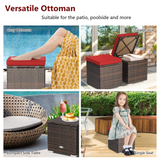 Tangkula 2 Pieces Patio Ottomans, Patiojoy Hand-Woven PE Rattan Side Table with Removable Cushion & Hidden Storage Space