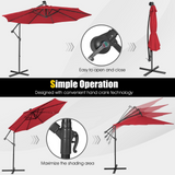 Tangkula 10 ft Cantilever Umbrella w/32 Solar-Powered LED Lights, Functional Tilting System & Hand-Crank Mechanism