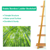 Tangkula Bamboo 5-Tier Ladder Shelf Bookshelf, Wall-Leaning Bookshelf