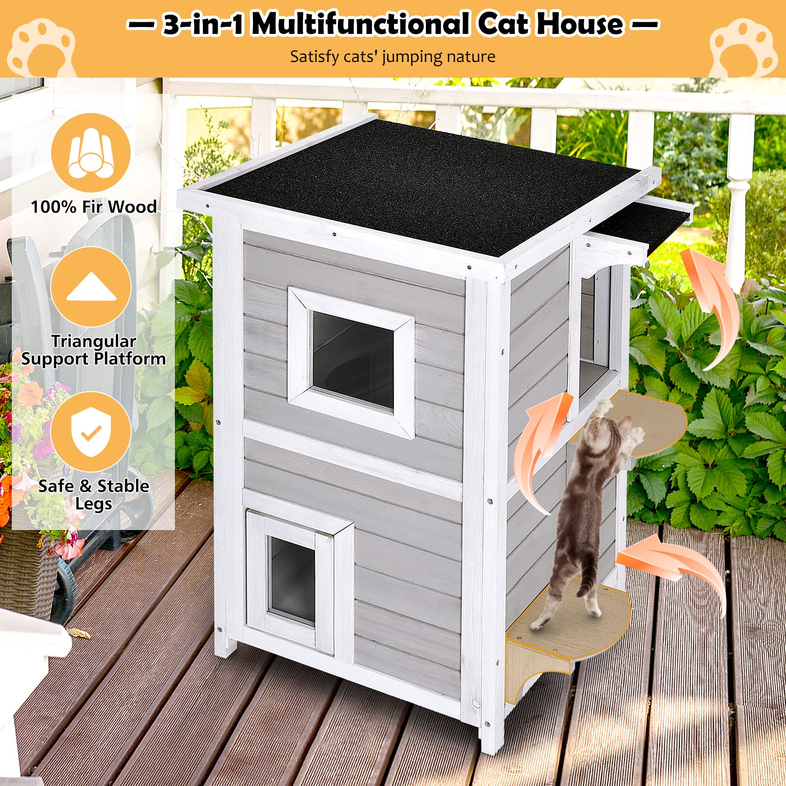 Outdoor Cat House Wooden - Tangkula