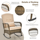 Tangkula 3-Piece Outdoor Rocking Chair Set, Hand-Woven PE Rattan Chairs