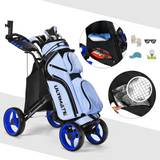 Tangkula Golf Push Pull Cart, Lightweight Aluminum Collapsible 4 Wheels Golf Push Cart, Golf Trolley with Waterproof Bag & Foot Brake