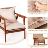 4/8PCS Patio Wood Sofa Set, Outdoor Acacia Wood Seating Chat Set with Cushions & Coffee Table