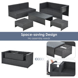 6 Pieces Patio Rattan Furniture Set, Patiojoy No Assembly Outdoor Conversation Set