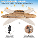 Tangkula 10 ft Thatched Patio Umbrella, 2 Tier Hawaiian Style Grass Beach Umbrella with 8 Ribs