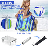 Tangkula 3 Pieces Beach Chairs for Adults, Backpack 2 Pack Beach Chairs Set with Folding Side Table