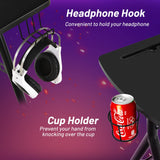 Gaming Desk, Ergonomic Home Office Computer Desk with Cup Holder & Headphone Hook