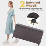 Tangkula 50 Gallon Wicker Deck Storage Box, Patio Rattan Storage Container with 2 Universal Wheels