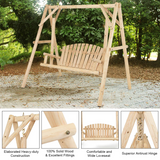 Tangkula Wooden Porch Swing, A-Frame Wood Log Swing Bench Chair