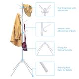 Tangkula Free Standing Coat Rack, Entryway Coat Tree with Detachable Hooks & Foldable legs (White)