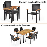 Tangkula 2 Pieces Stackable Patio Rattan Chair, Outdoor PE Wicker Dining Armchair W/Galvanized Steel Frame, Acacia-Topped Armrests