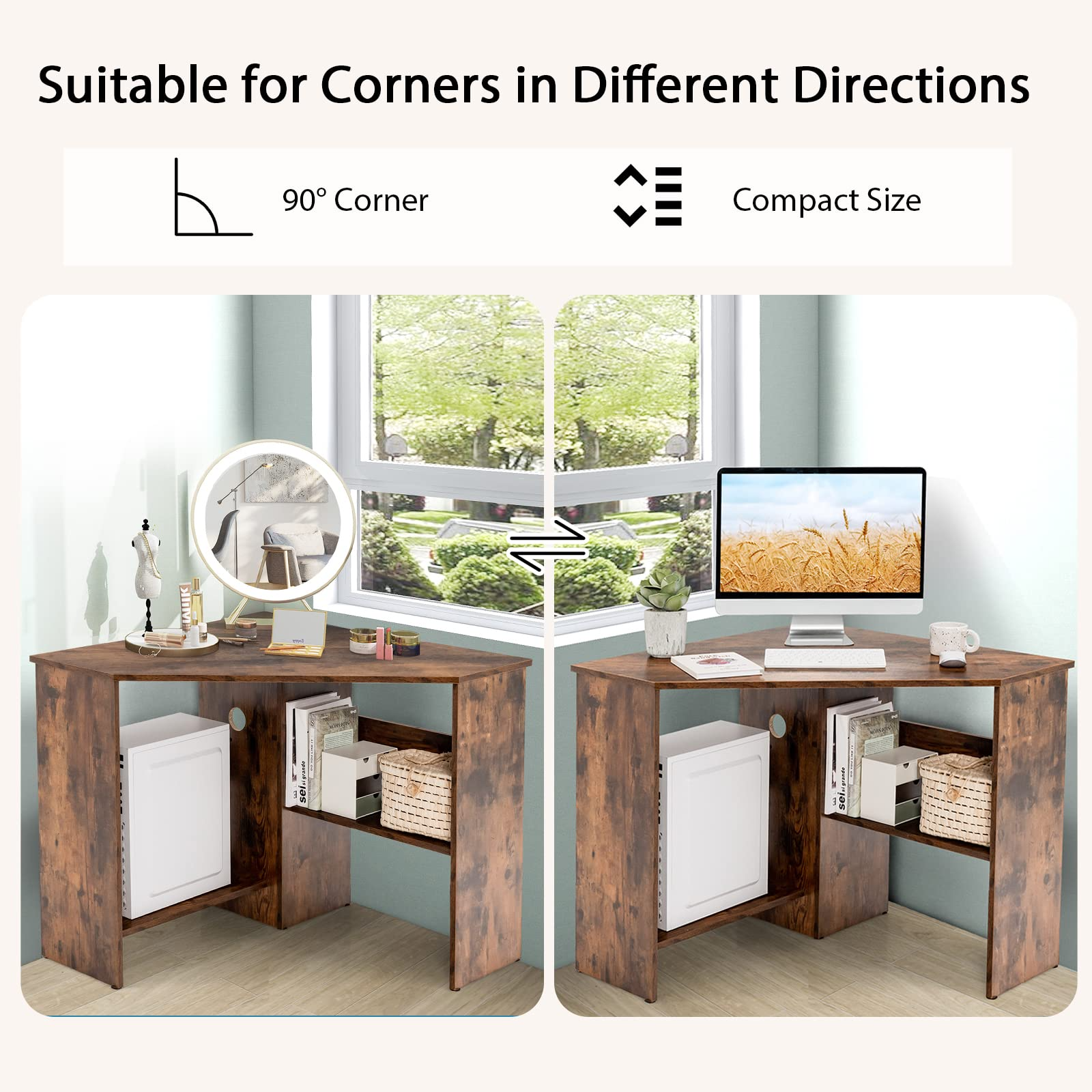 90 Degrees Triangle Corner Computer Desk  - Tangkula