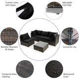 5 Pieces Patio Furniture Set, All Weather Wicker L-Shaped Corner Sofa Set w/Soft Cushions