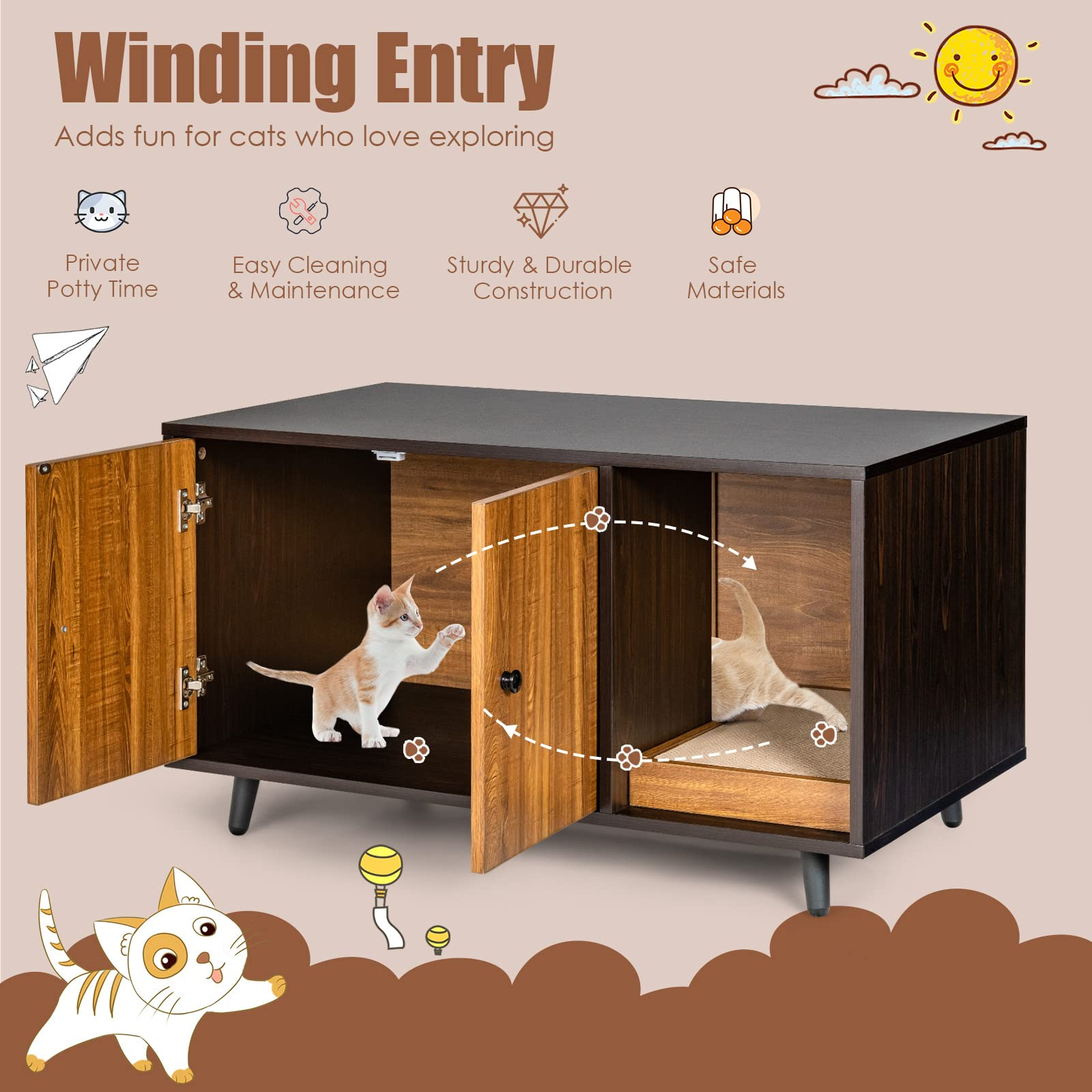 Cat Litter Box Enclosure, Cat Washroom W/Divider - Tangkula