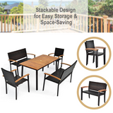 Tangkula 5 Pieces Patio Dining Set, Modern Conversation Set w/Solid Wood Table & Umbrella Hole for Backyard Garden Porch