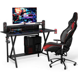 Tangkula Gaming Computer Desk with Monitor Shelf, Gaming Table Workstation with Cup Holder