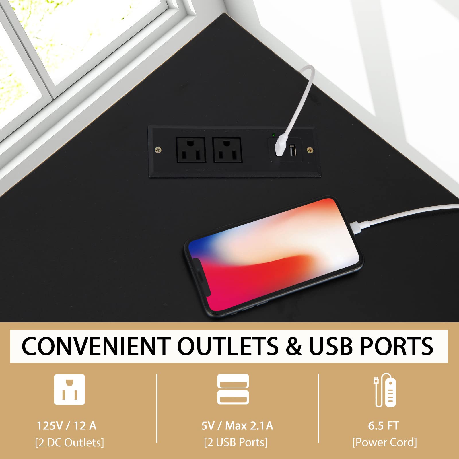Tangkula Corner Desk with Power Outlet & USB Ports, Triangle Computer ...