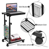 Tangkula Rolling Height Adjustable C Table, Mobile End Table with Detachable Wheels, Side Basket and Bottom Mesh Storage