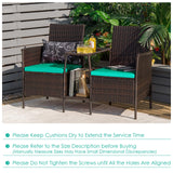 PE Wicker Outdoor Furniture Set, 2 Cushioned Seats and Tempered Glass Table