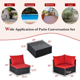 Tangkula 7 Piece Patio Furniture Set, Outdoor Sectional Sofa w/Pillows and Cushions, Wicker Sofa Conversation Set with Coffee Table