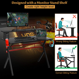 Tangkula Gaming Desk, Professional Gamer Workstation with Cup Holder, Headphone Hook, Handle Rack
