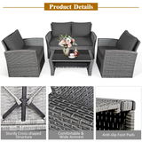 Tangkula 4 Pieces Patio Furniture Set, Outdoor Conversation Set with Cushions and Coffee Table