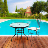 32" Outdoor Patio Table Round Steel Frame Tempered Glass Top Commercial Party Event Furniture Conversation Coffee Table