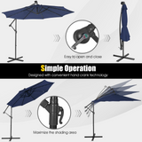Tangkula 10 ft Cantilever Umbrella w/32 Solar-Powered LED Lights, Functional Tilting System & Hand-Crank Mechanism