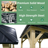 Tangkula 10 x 10 FT Outdoor Hardtop Gazebo, Double Roof Patio Gazebo with Cedar Wood Frame & Galvanized Steel Top