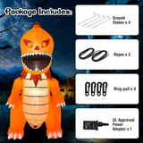 Tangkula 8 FT Halloween Inflatables Pumpkin Head Dinosaur, Large Blow Up Halloween Dinosaur with LED Lights & 4 Stakes