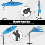 Tangkula 10 ft Cantilever Umbrella w/32 Solar-Powered LED Lights, Functional Tilting System & Hand-Crank Mechanism