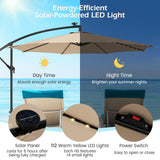 TANGKULA 10FT Solar Offset Umbrella, Tilted Cantilever Hanging Umbrella with 112 LED Lights