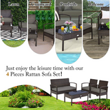 Tangkula Wicker Patio Conversation Furniture Set, Outdoor Rattan Chair and Table Set