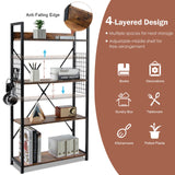Tangkula 4 Tier Bookshelf with S-Shaped Hooks, Metal Frame Wood Look Display Shelf